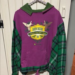 John Deere Purple and Green Hoodie- reworked with flannel